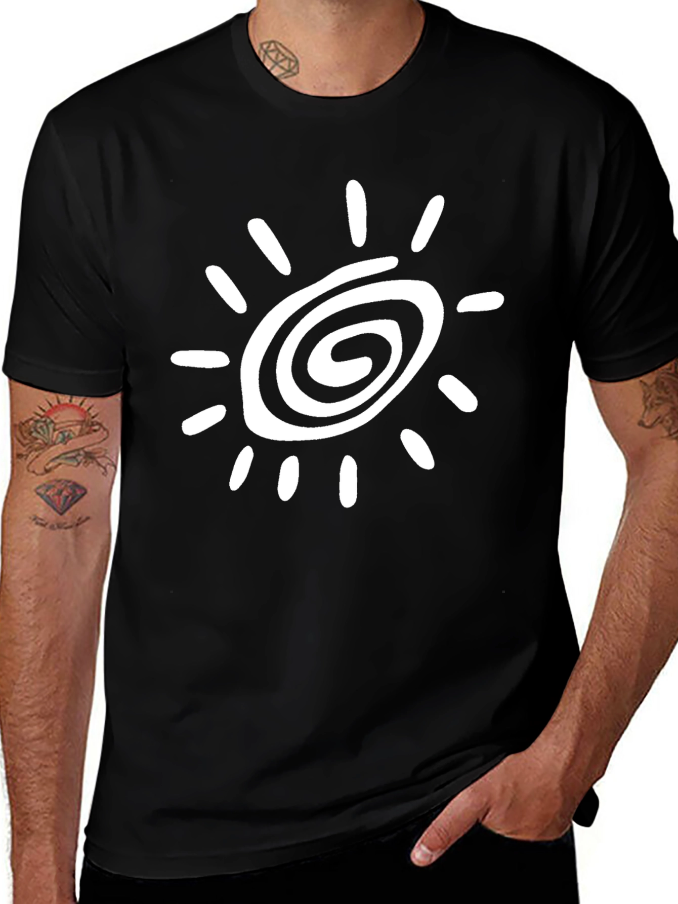 Abstract Sun Graphic Black T-Shirt