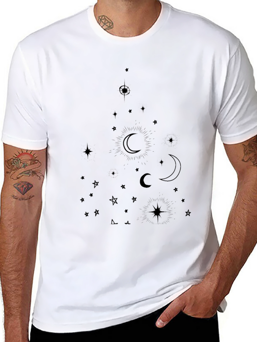 Celestial Moon & Star Graphic Tee - Black