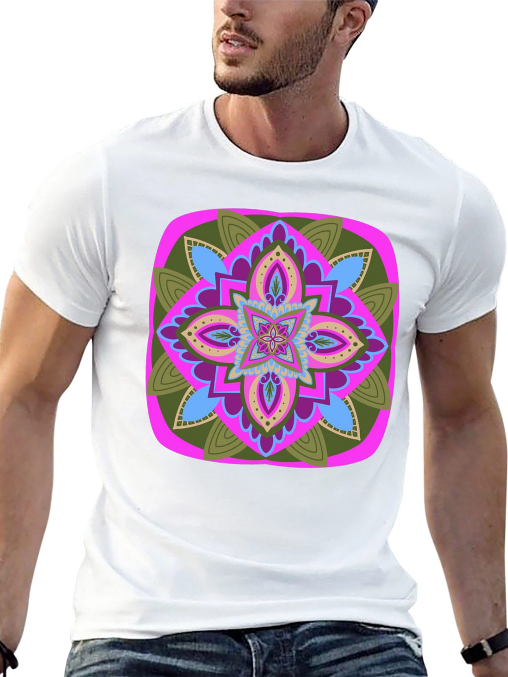 Geometric Mandala T-Shirt - Black Cotton Blend