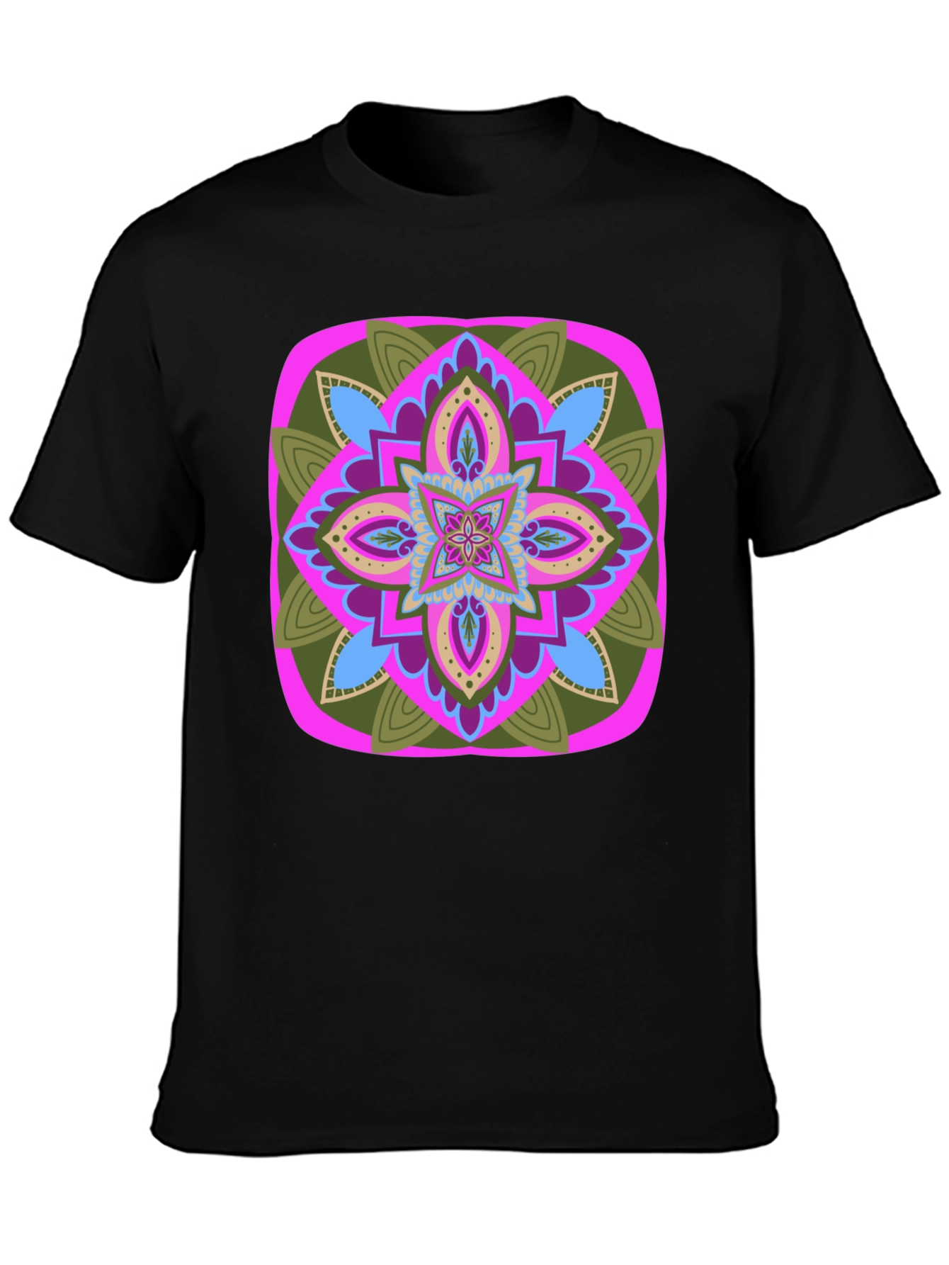 Geometric Mandala T-Shirt - Black Cotton Blend