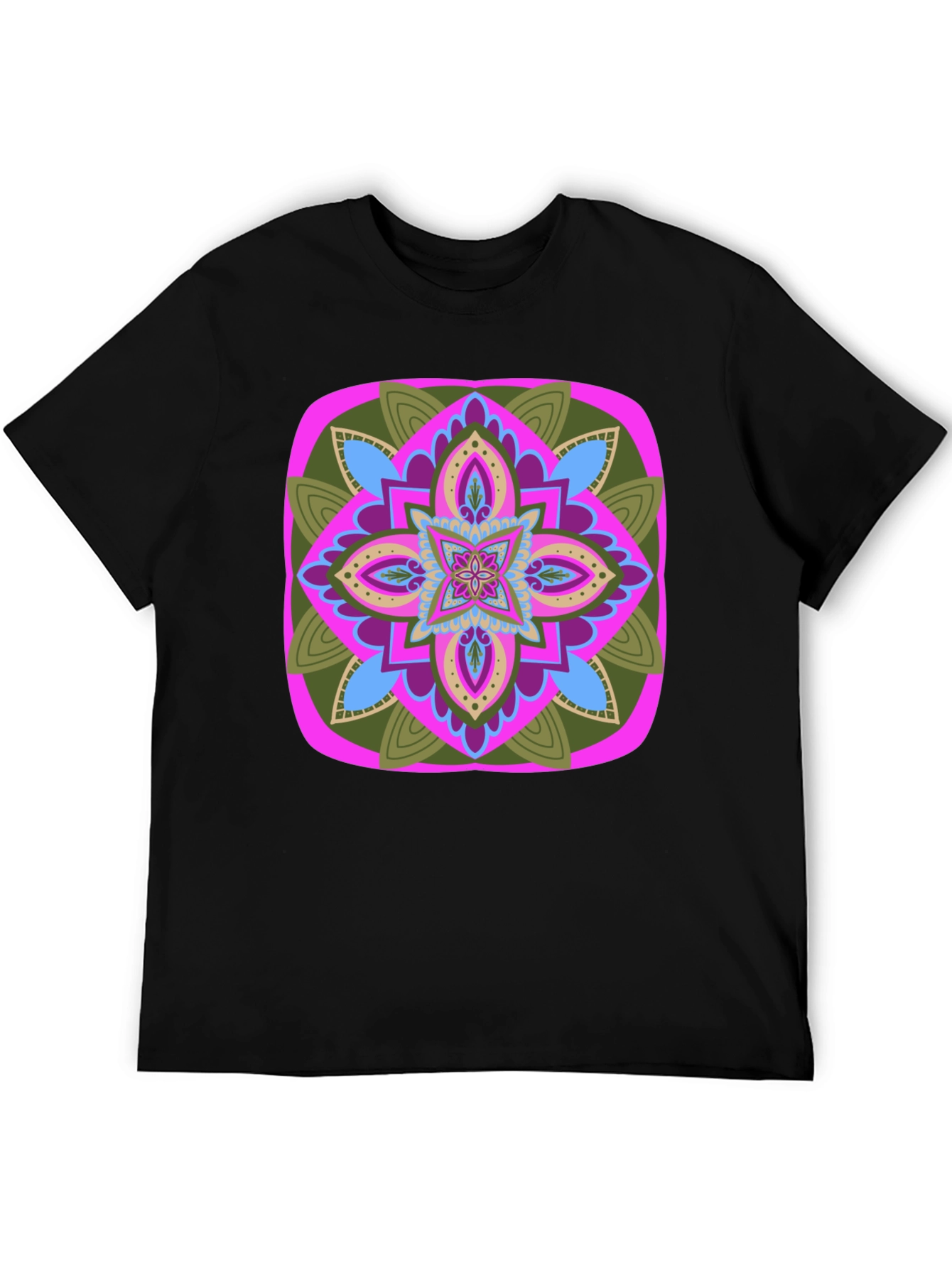 Geometric Mandala T-Shirt - Black Cotton Blend