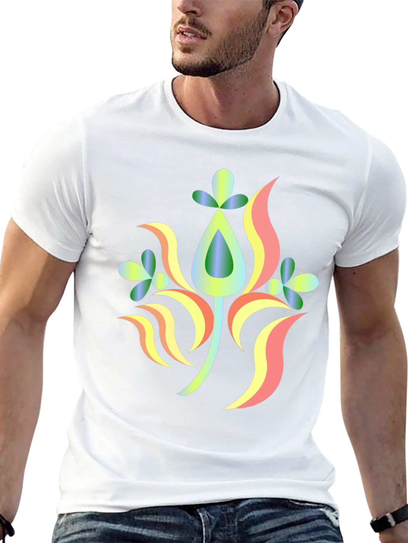 Abstract Floral Design Black T-Shirt