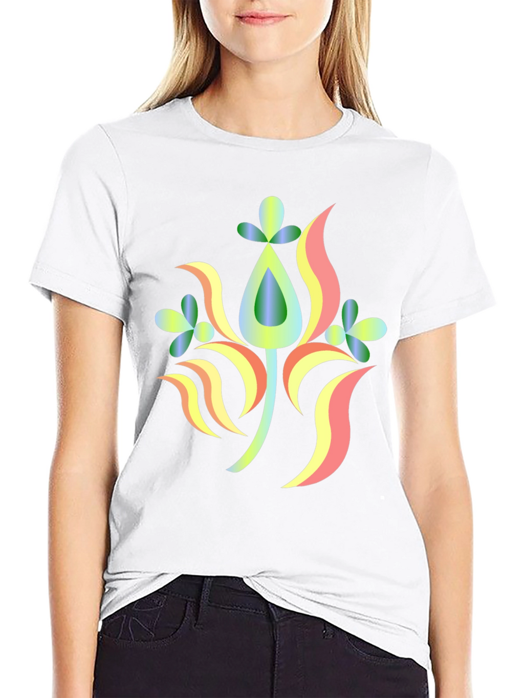 Abstract Floral Design Black T-Shirt