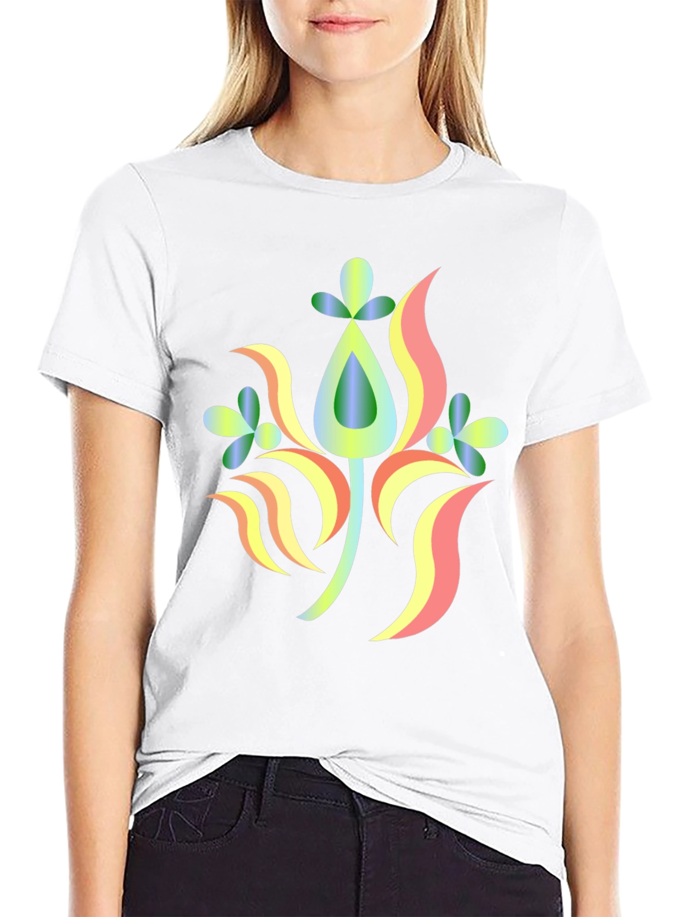 Abstract Floral Design Black T-Shirt