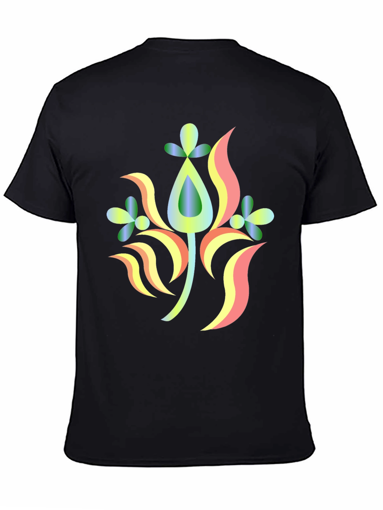 Abstract Floral Design Black T-Shirt