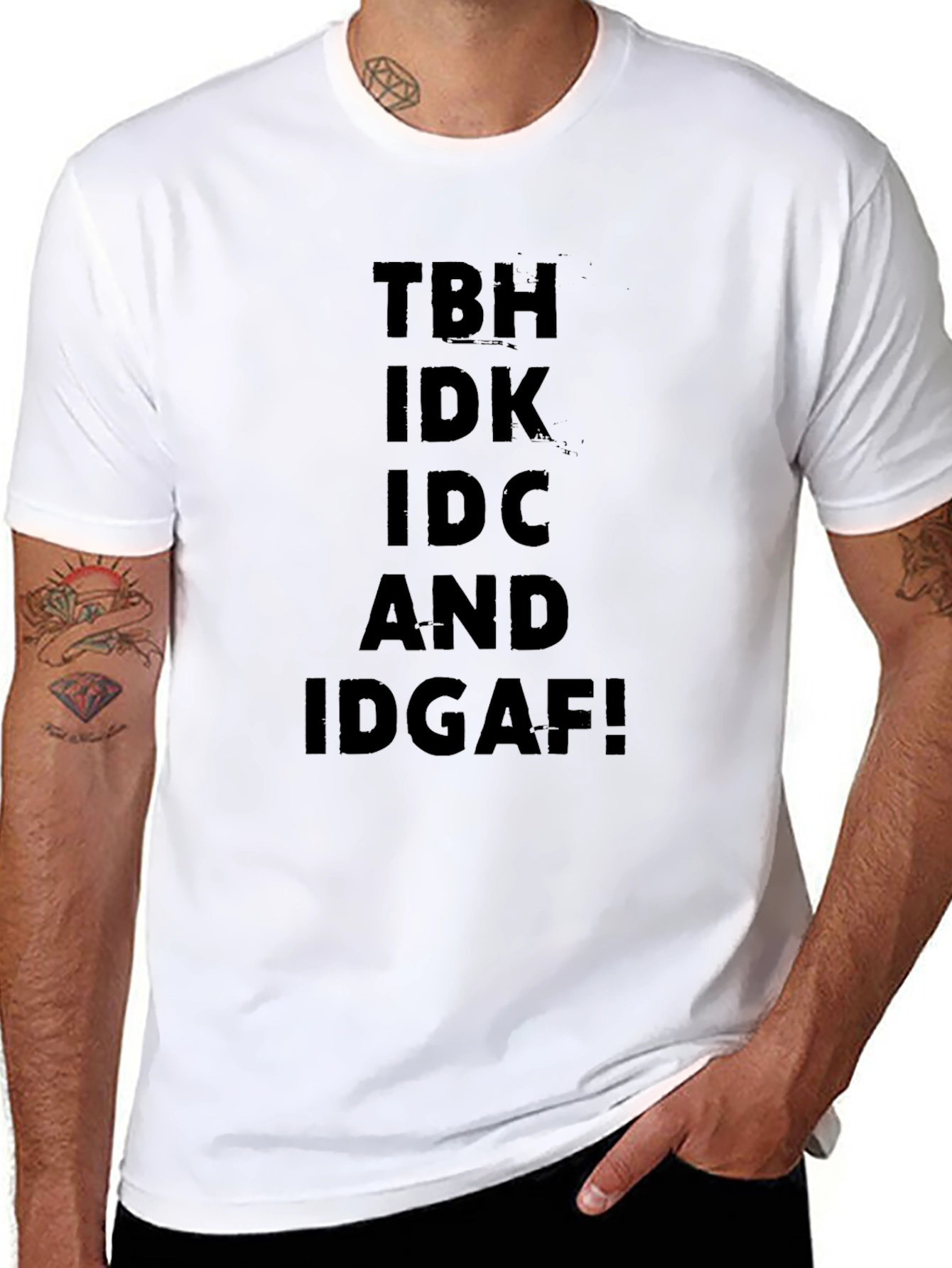 TBH IDK IDC IDGAF Black Graphic T-Shirt