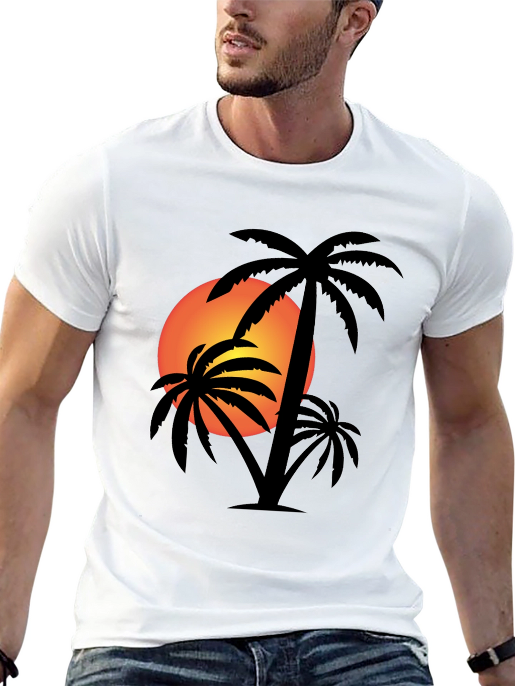 Tropical Sunset Palm Tree Graphic T-Shirt