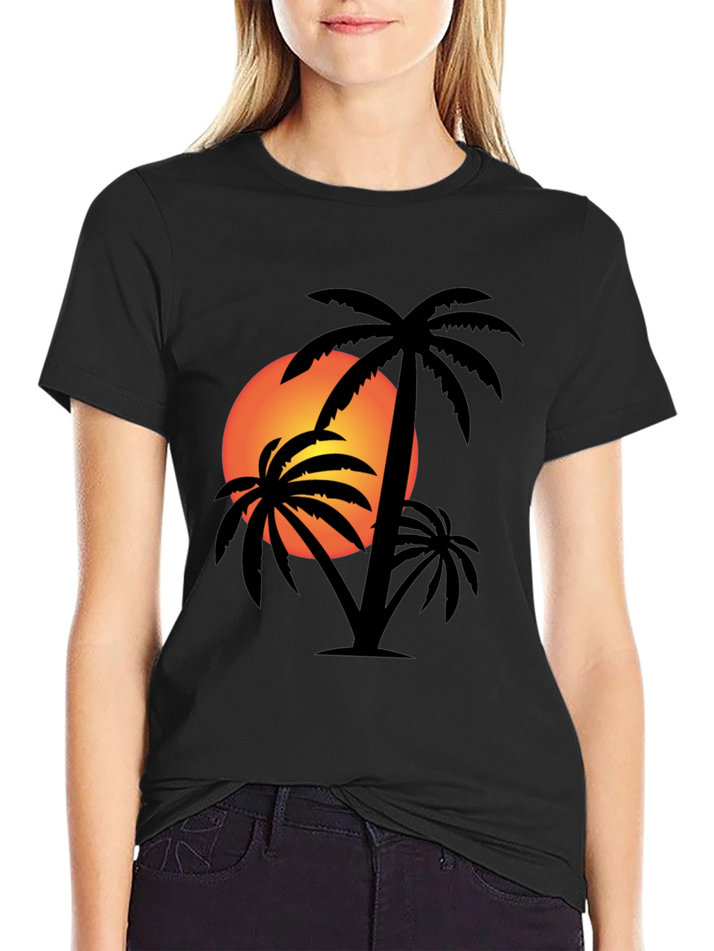 Tropical Sunset Palm Tree Graphic T-Shirt
