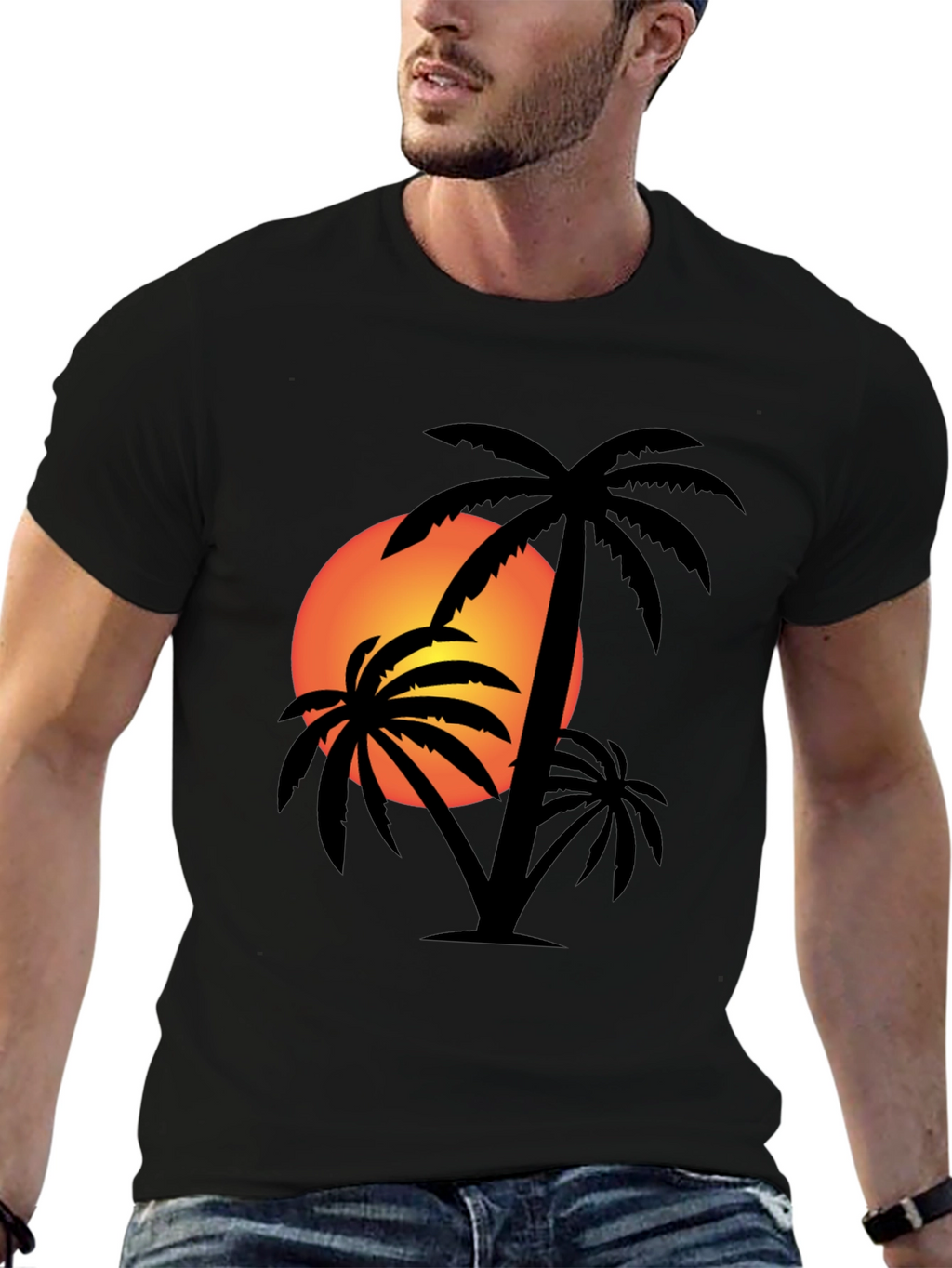 Tropical Sunset Palm Tree Graphic T-Shirt
