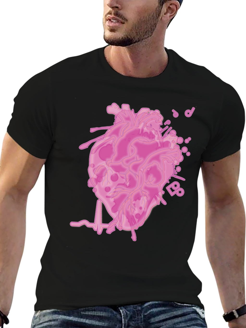 Anatomical Heartbeat Graphic T-Shirt - Black