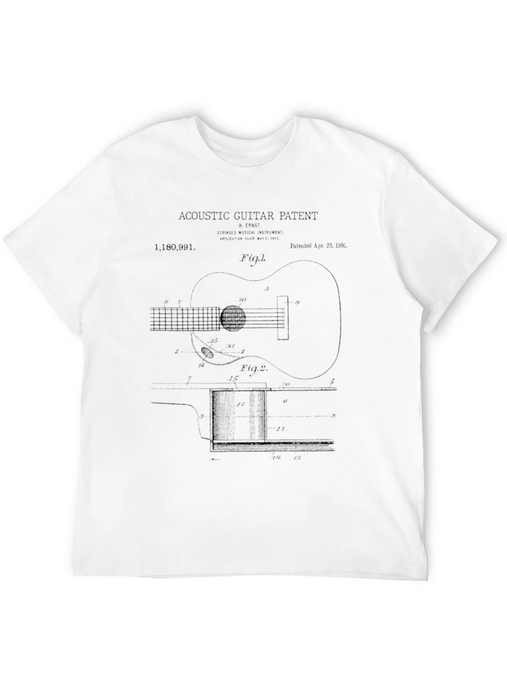 Acoustic Guitar Patent Black T-Shirt