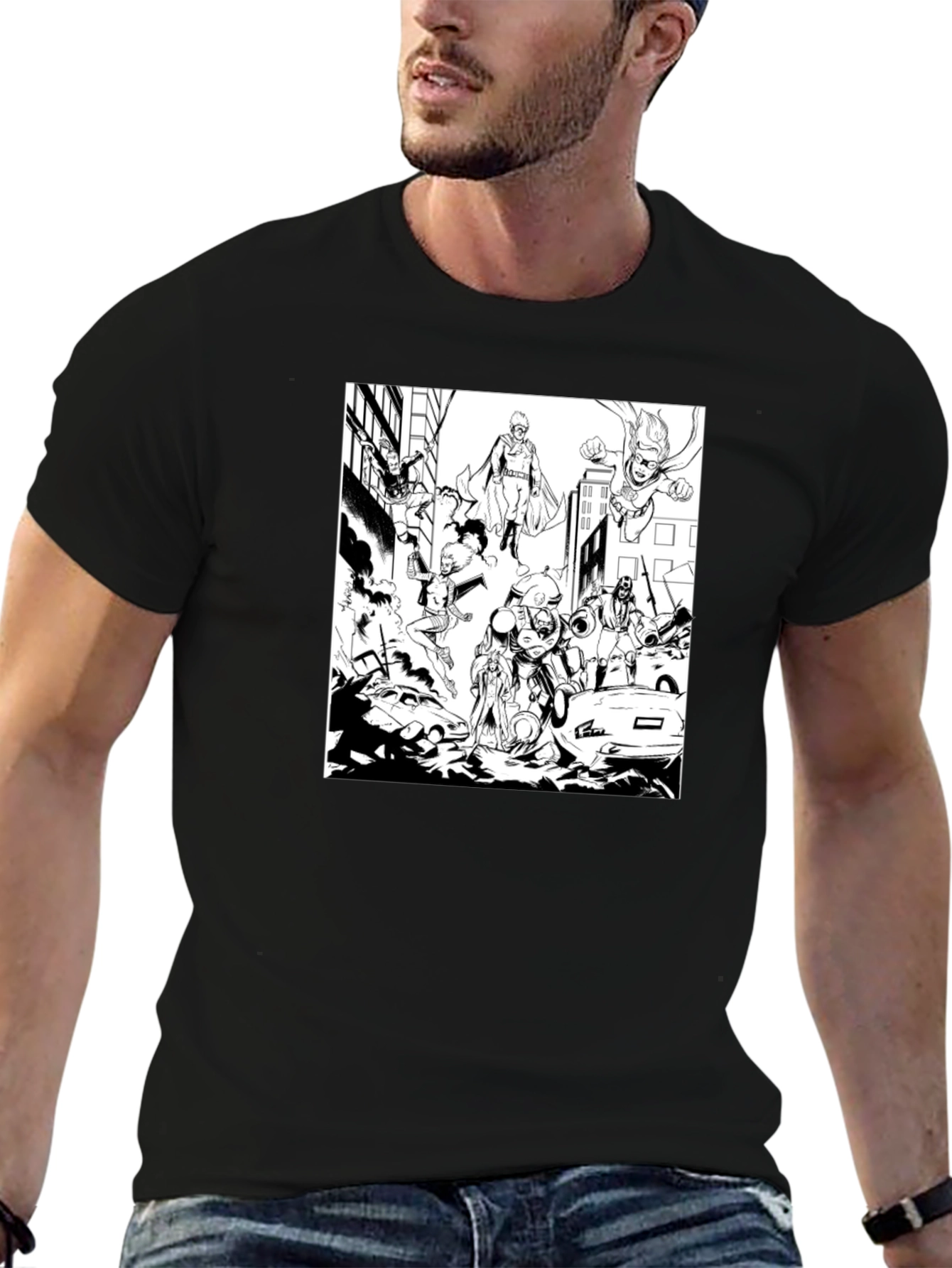 Superheroes Graphic Tee - Black