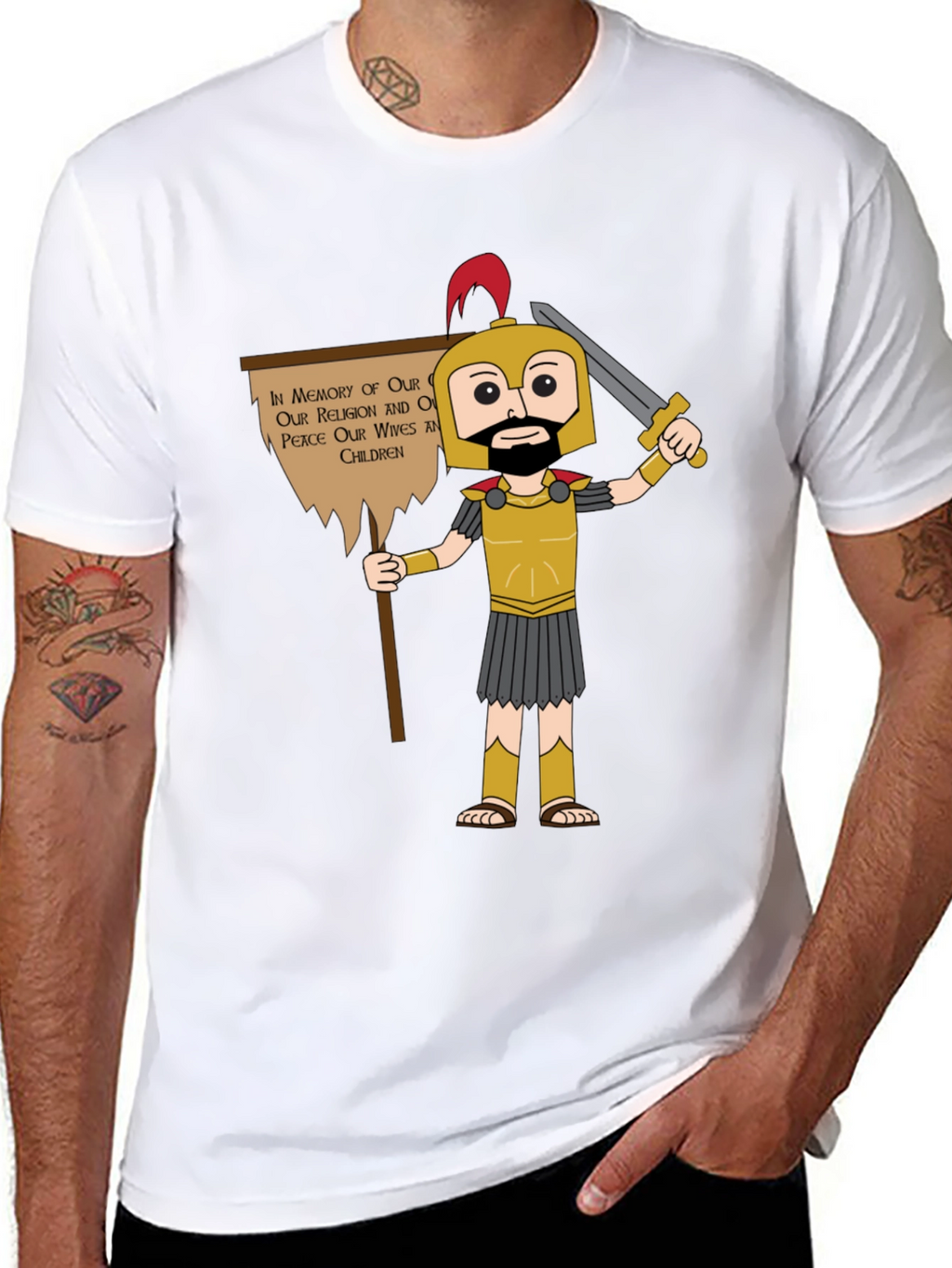 Spartan Cartoon Graphic T-Shirt - Honor & Peace