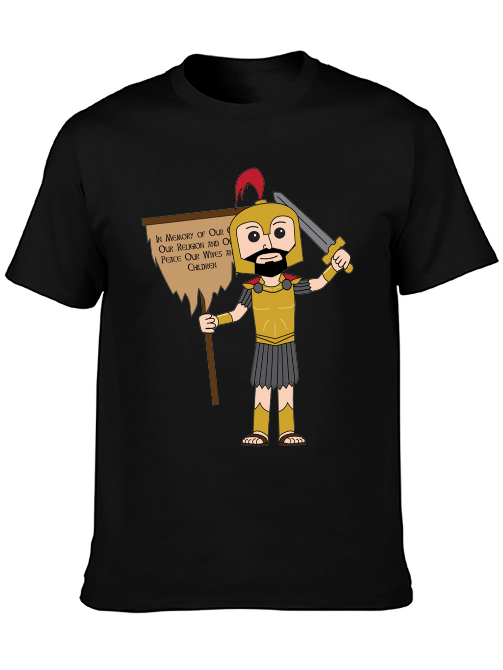 Spartan Cartoon Graphic T-Shirt - Honor & Peace