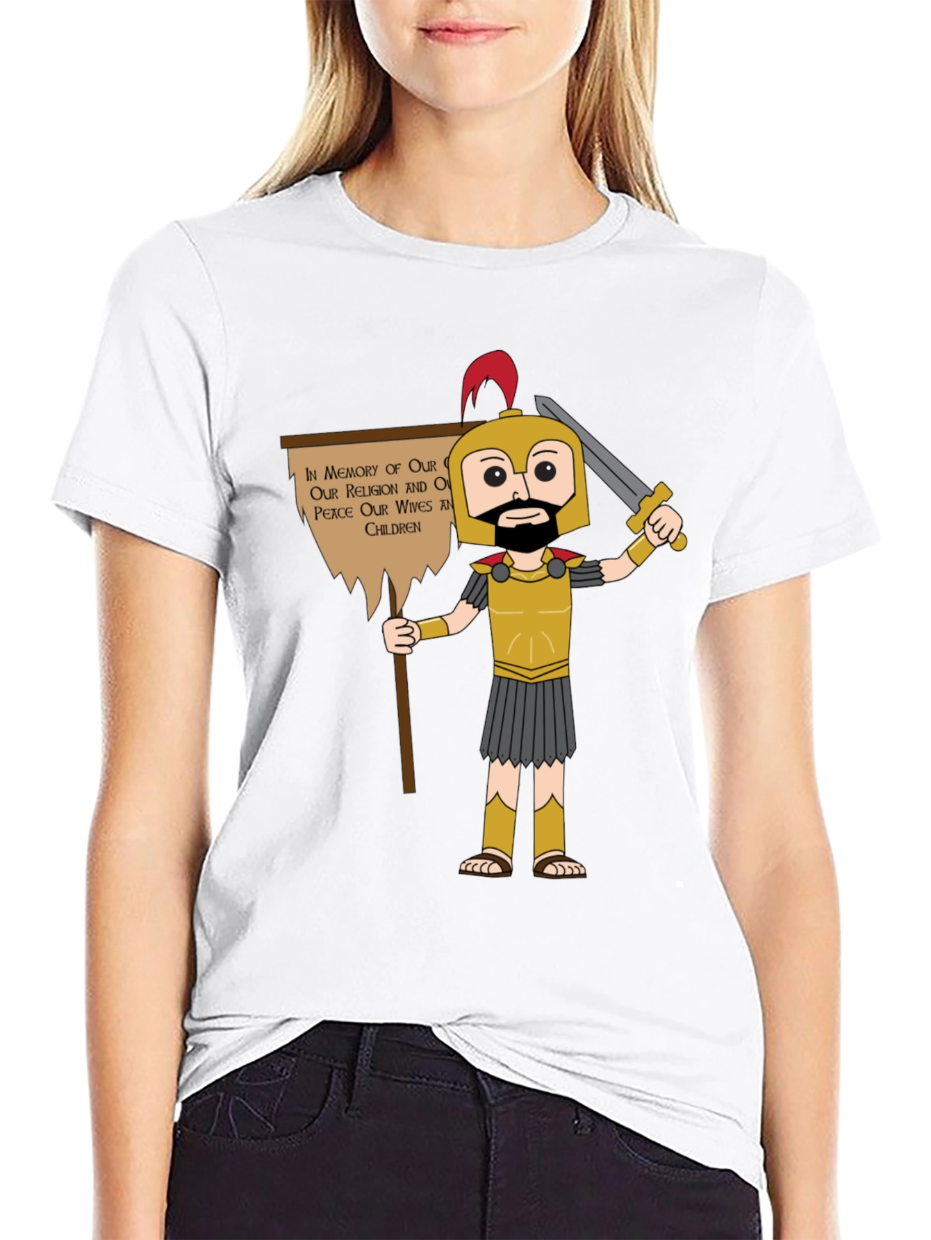 Spartan Cartoon Graphic T-Shirt - Honor & Peace