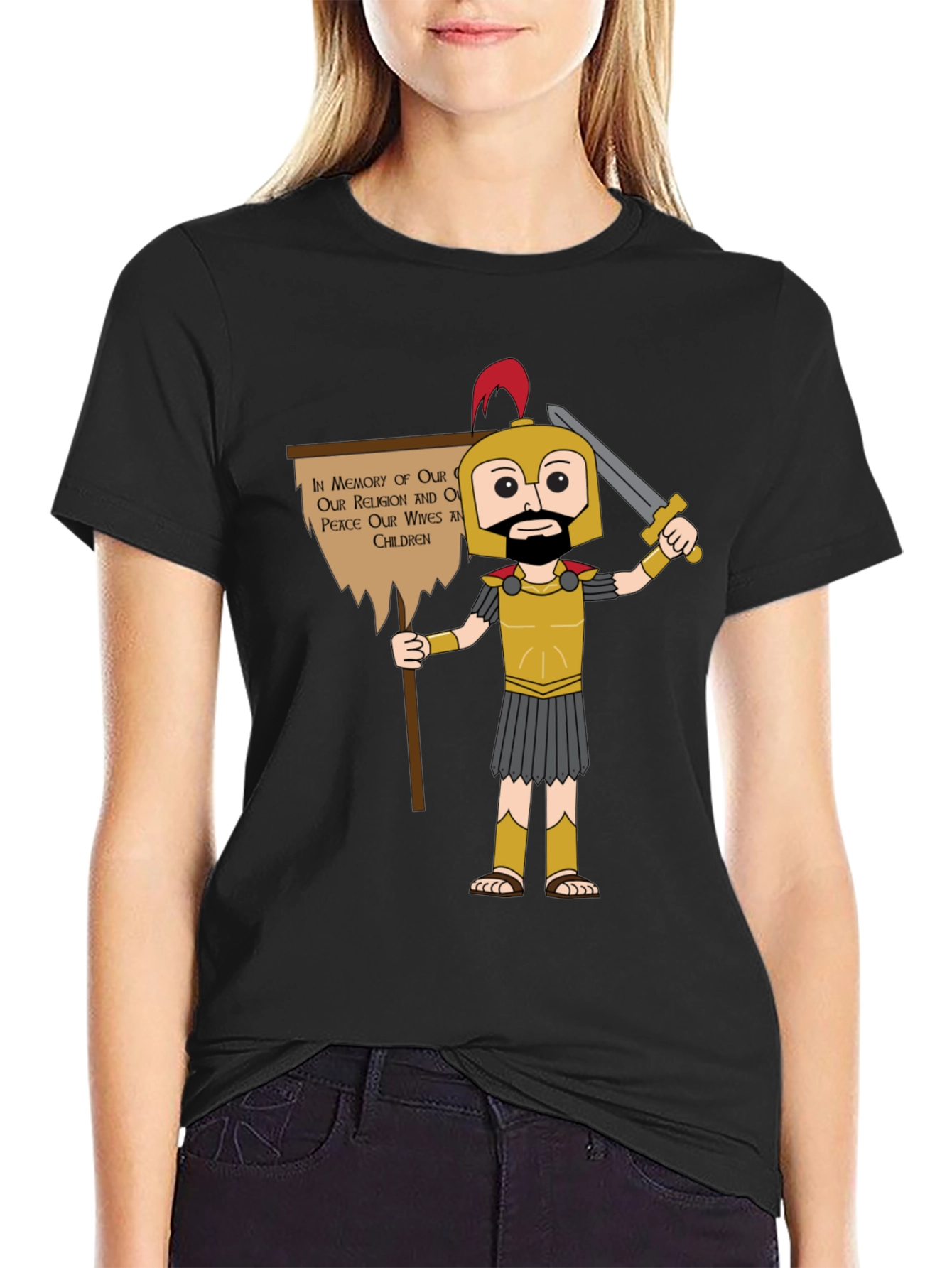Spartan Cartoon Graphic T-Shirt - Honor & Peace