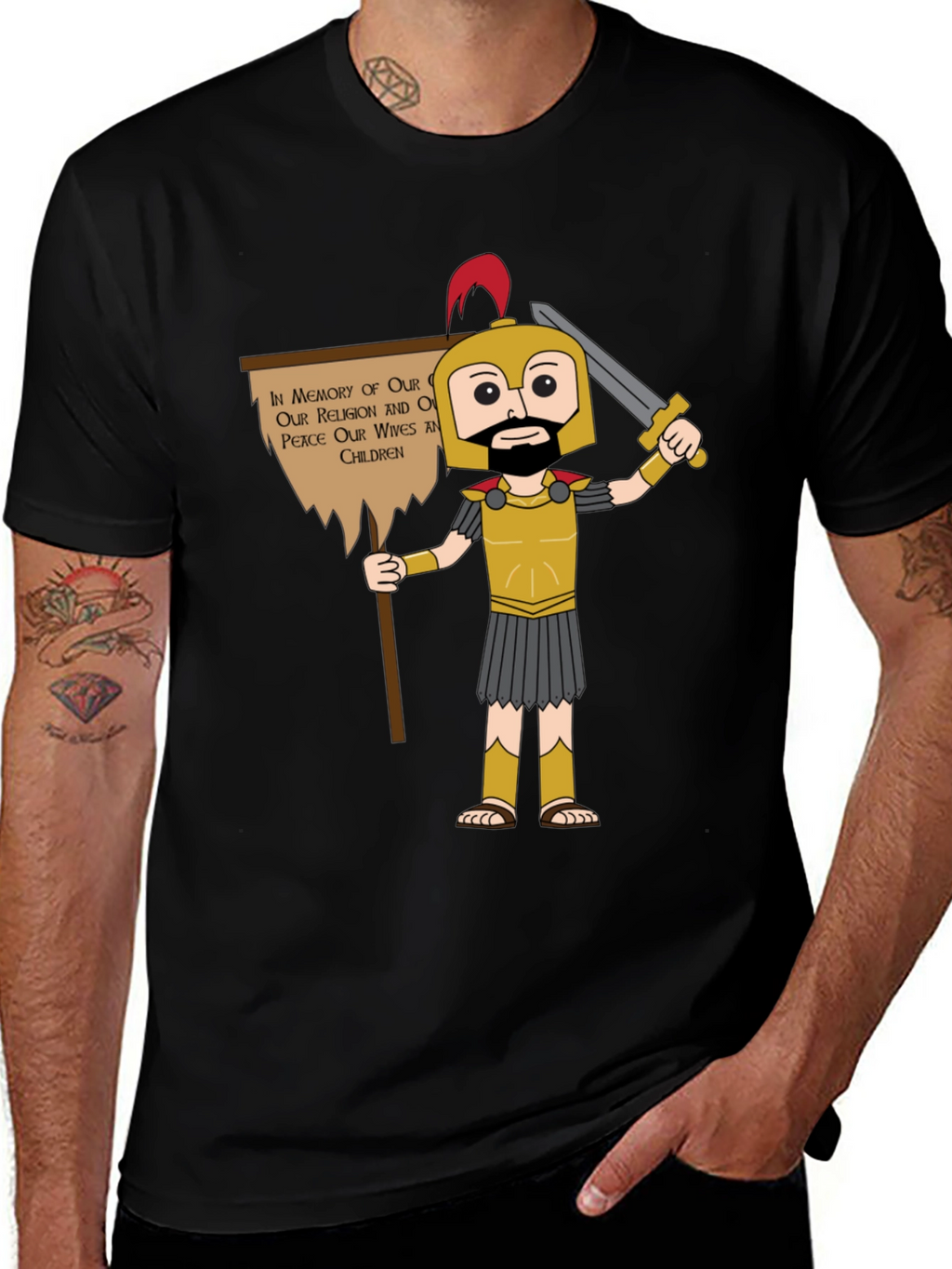 Spartan Cartoon Graphic T-Shirt - Honor & Peace