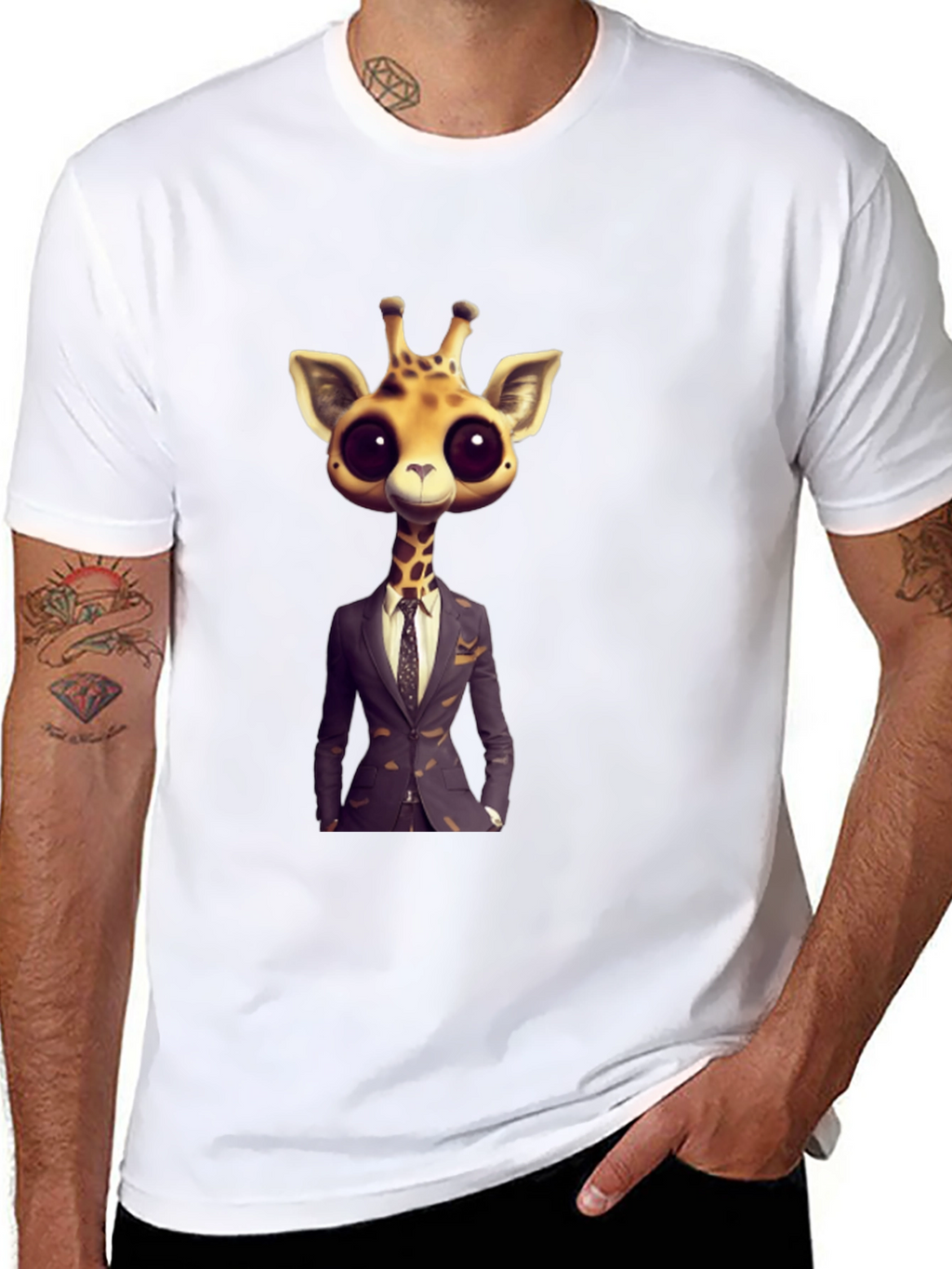 Giraffe in Suit Graphic Tee - Black T-Shirt