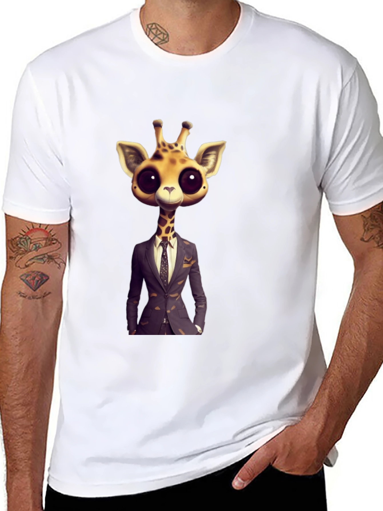 Giraffe in Suit Graphic Tee - Black T-Shirt