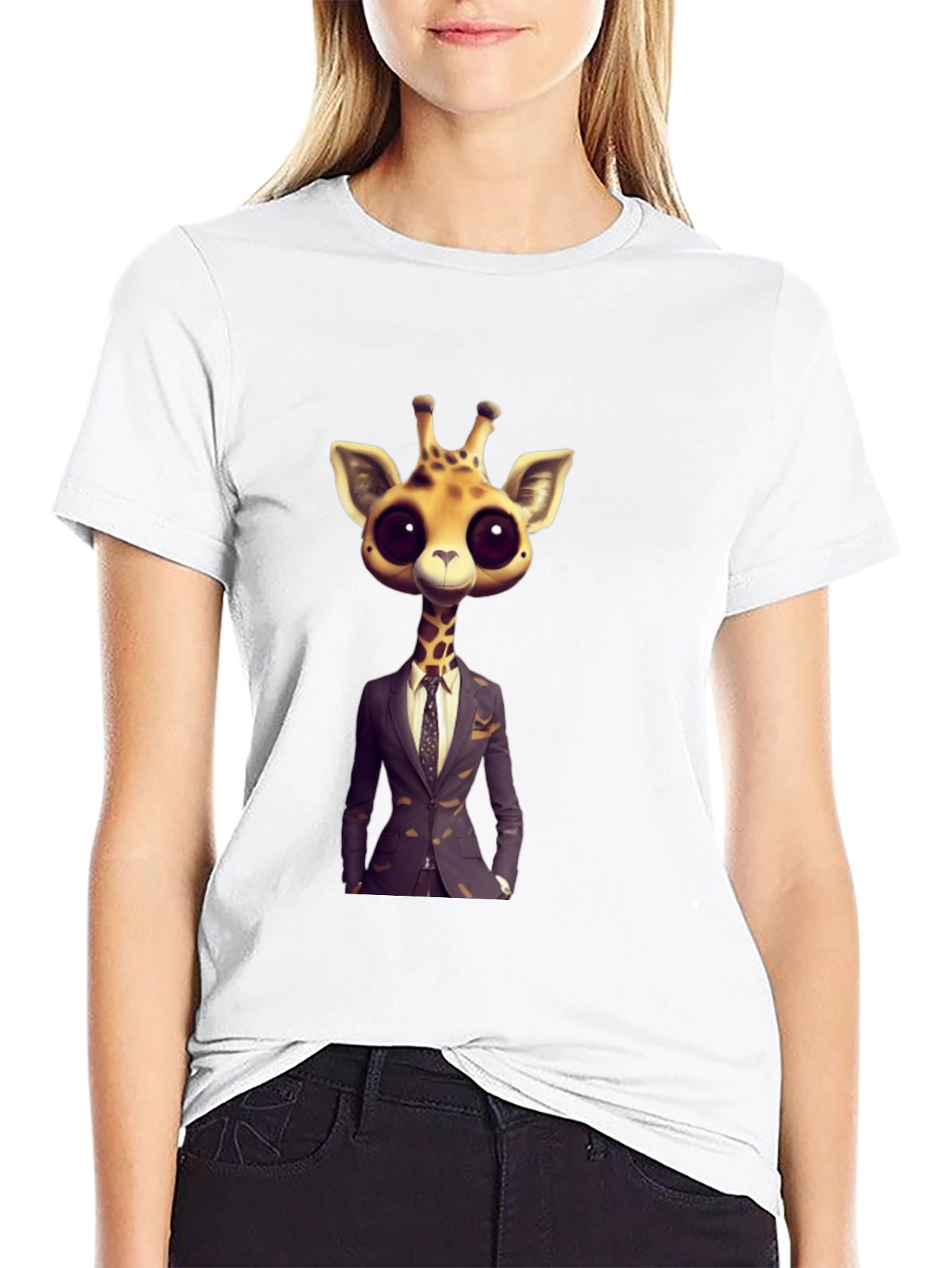 Giraffe in Suit Graphic Tee - Black T-Shirt