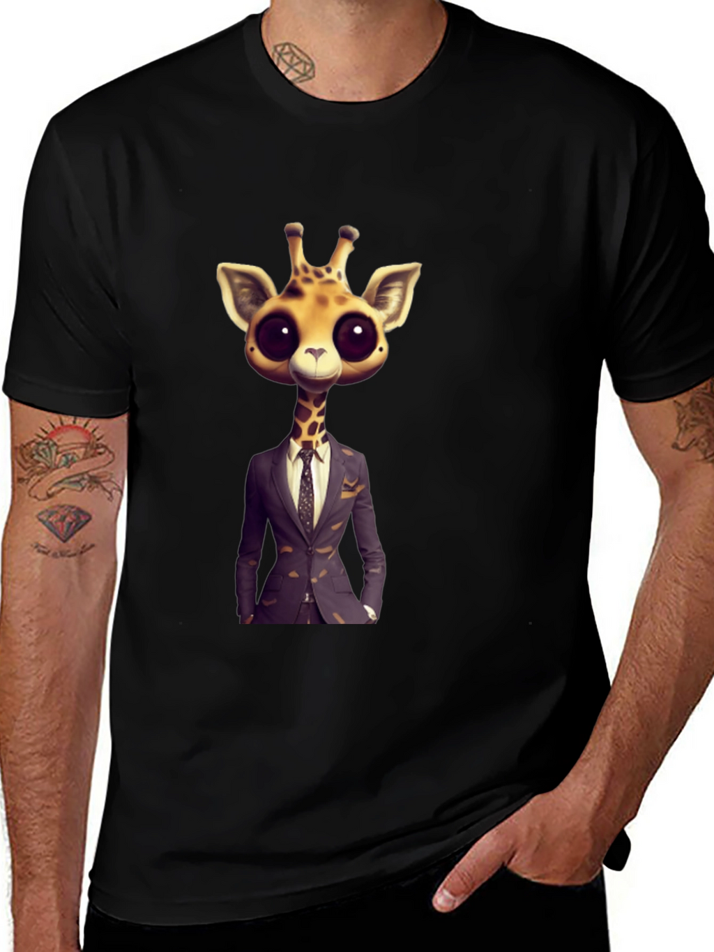Giraffe in Suit Graphic Tee - Black T-Shirt