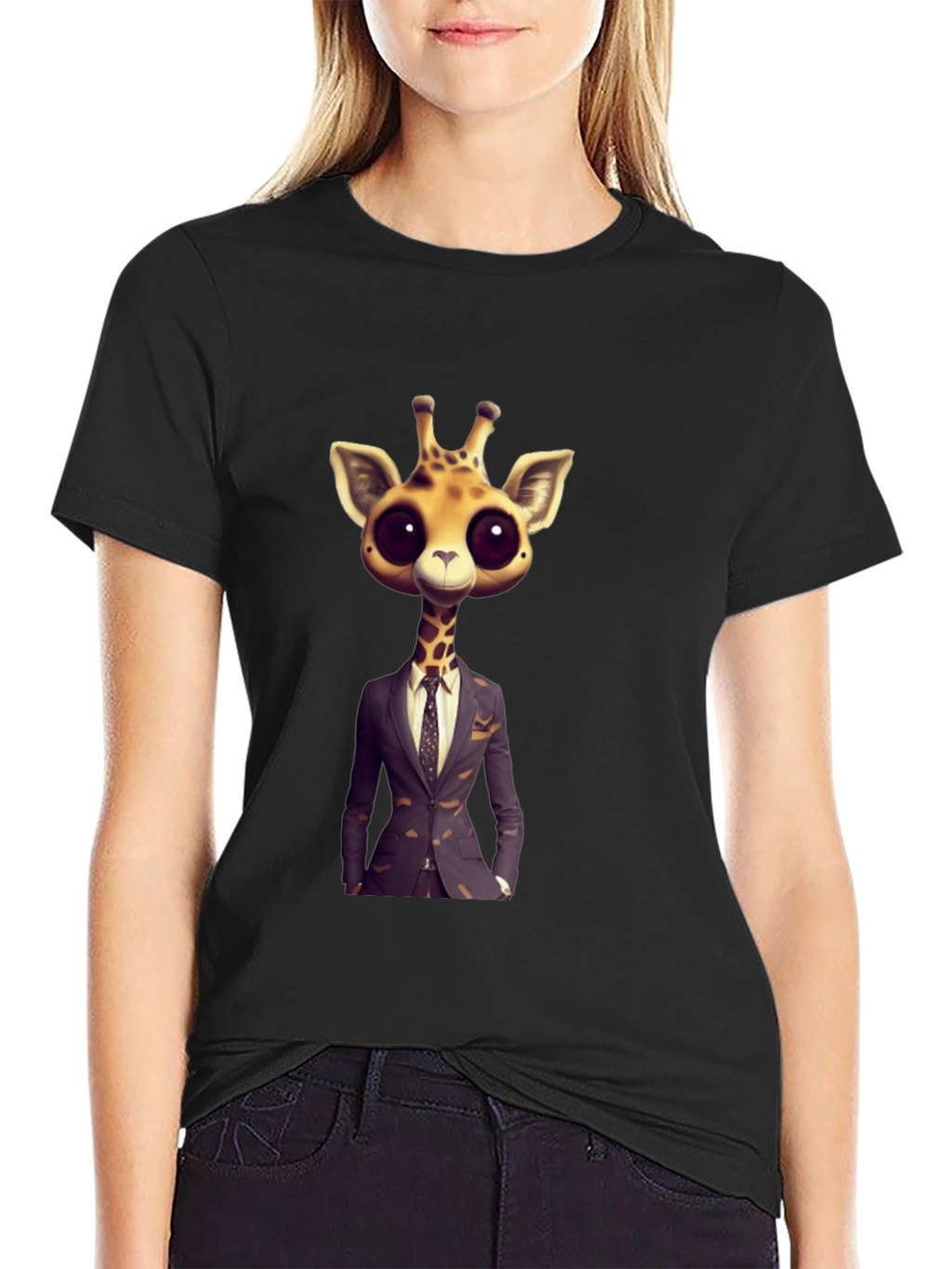 Giraffe in Suit Graphic Tee - Black T-Shirt