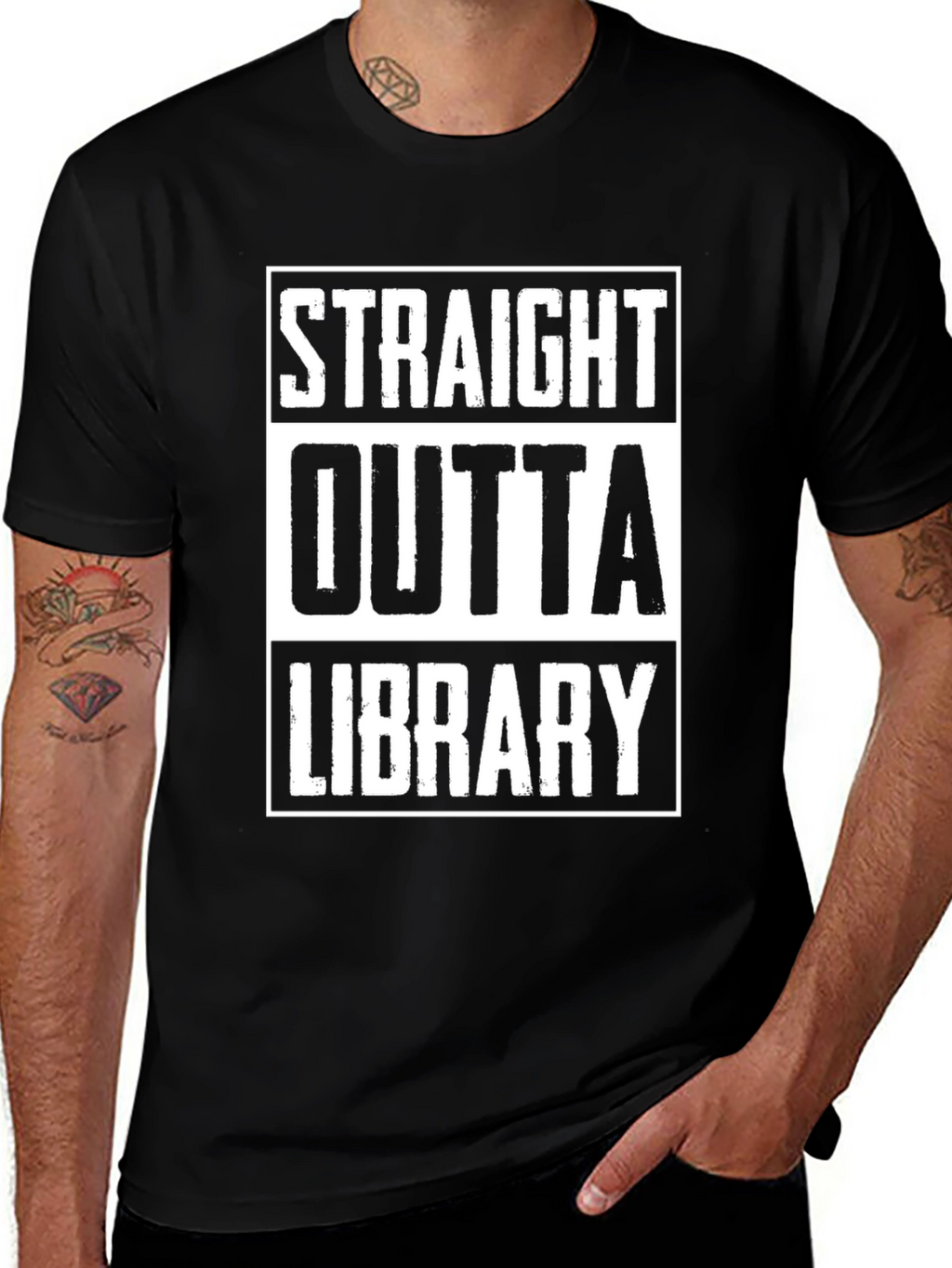 Straight Outta Library Black Graphic Tee