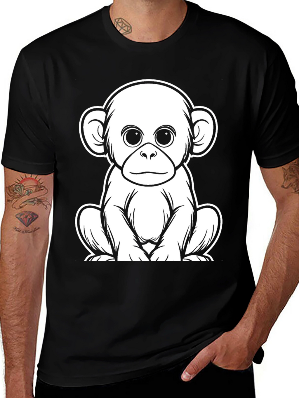 Cute Monkey Graphic Tee - Black
