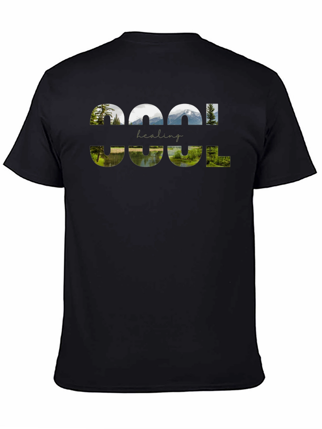 Cool Healing Nature Graphic Black T-Shirt