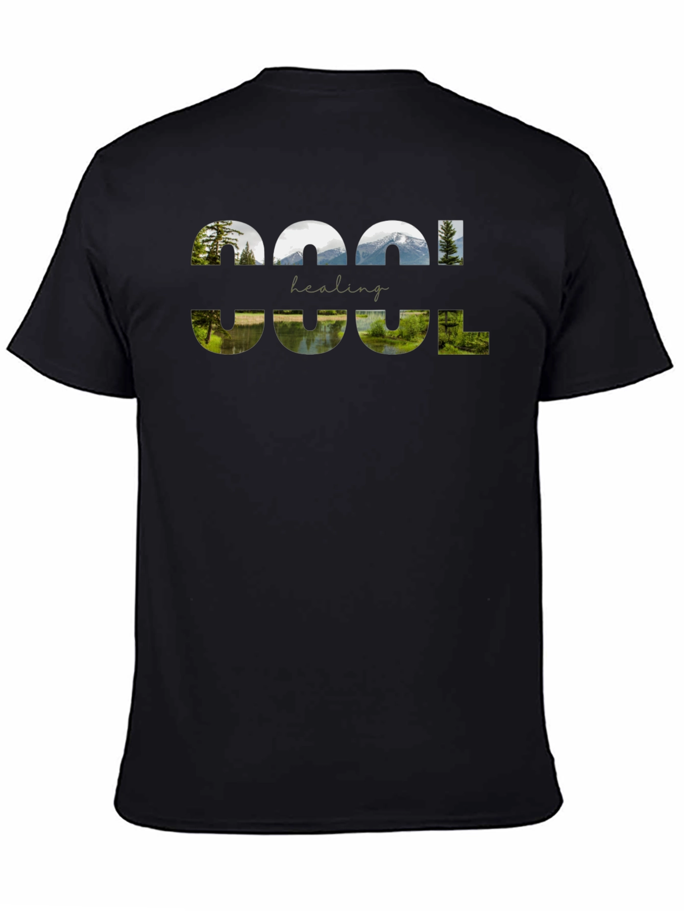 Cool Healing Nature Graphic Black T-Shirt