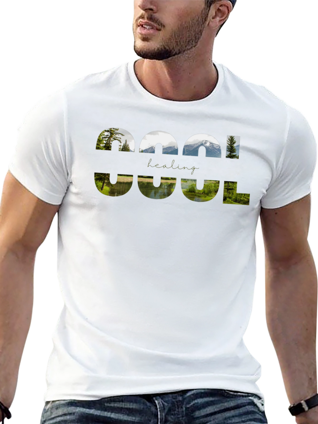 Cool Healing Nature Graphic Black T-Shirt