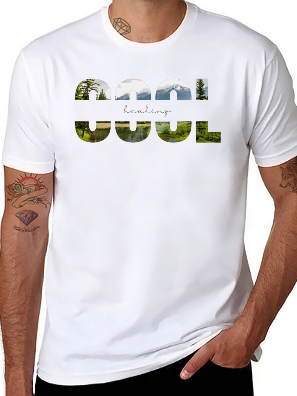 Cool Healing Nature Graphic Black T-Shirt