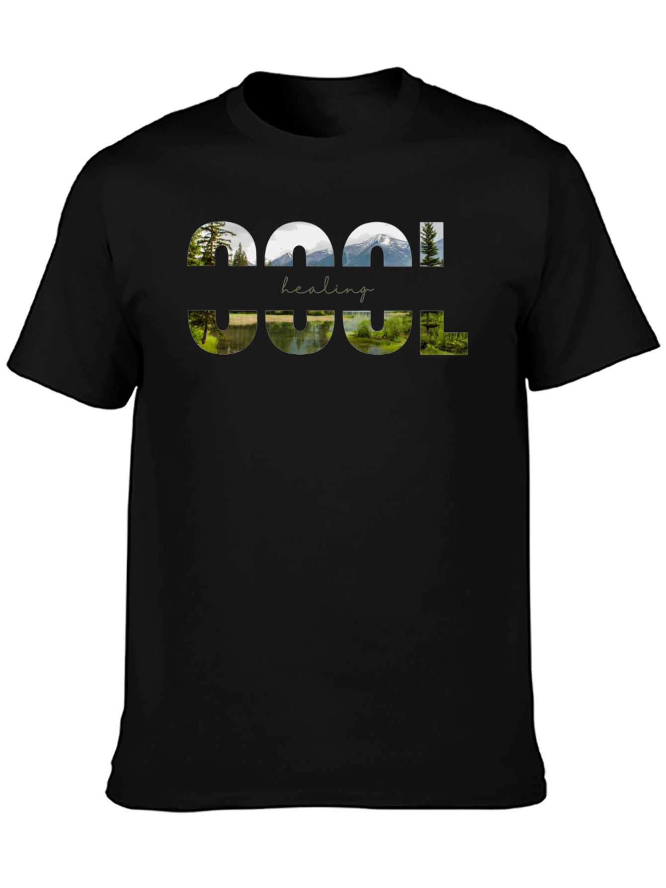 Cool Healing Nature Graphic Black T-Shirt