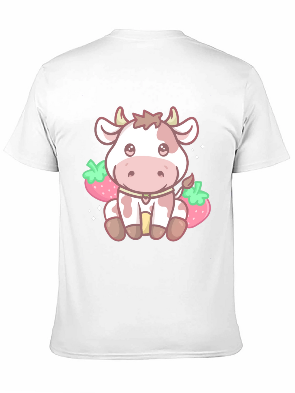Kawaii Cow & Strawberry Graphic Tee - Black