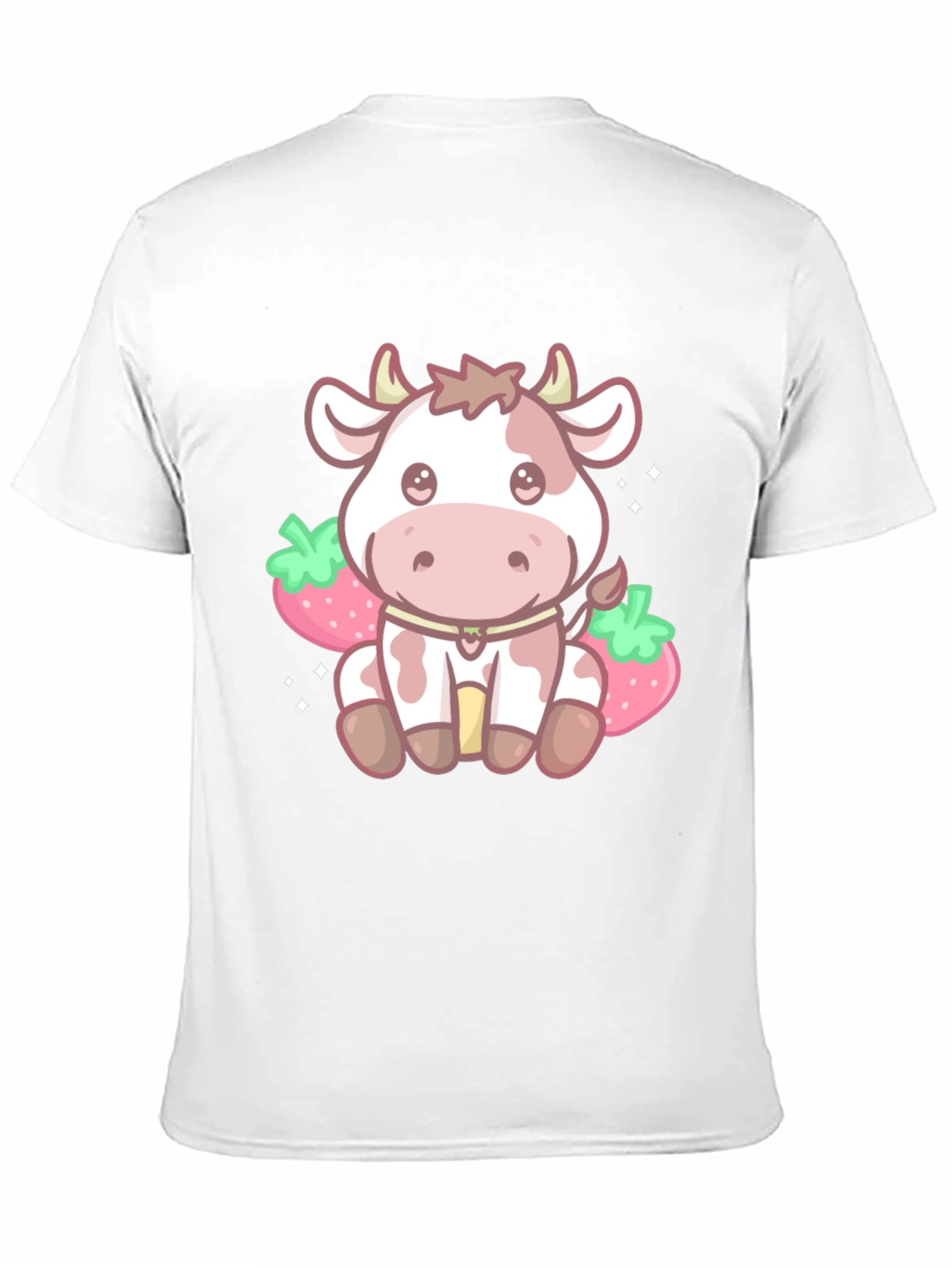 Kawaii Cow & Strawberry Graphic Tee - Black