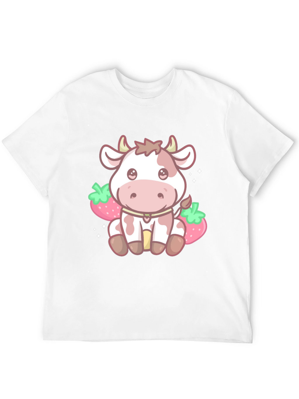 Kawaii Cow & Strawberry Graphic Tee - Black