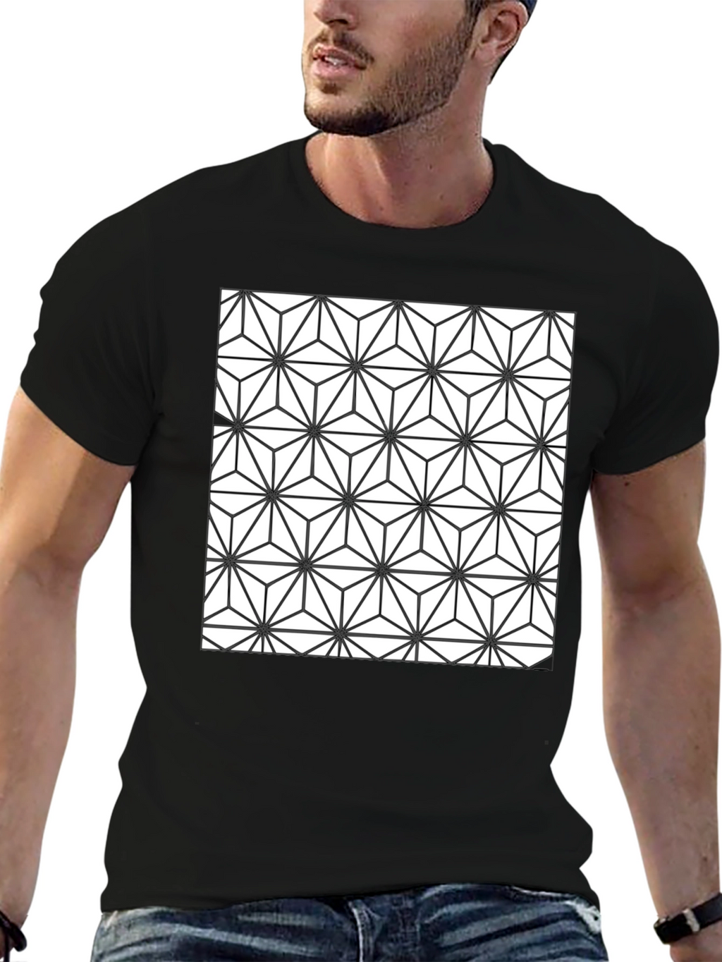 Geometric Pattern Black T-Shirt for Men