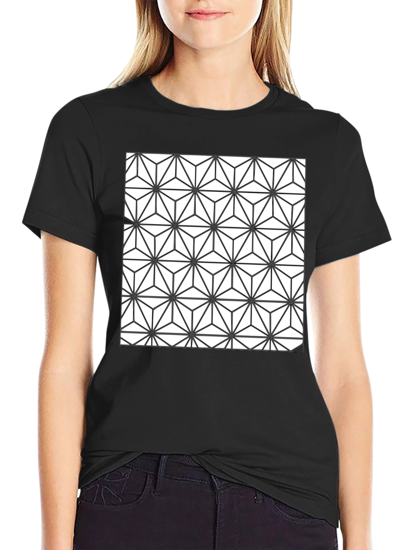 Geometric Pattern Black T-Shirt for Men