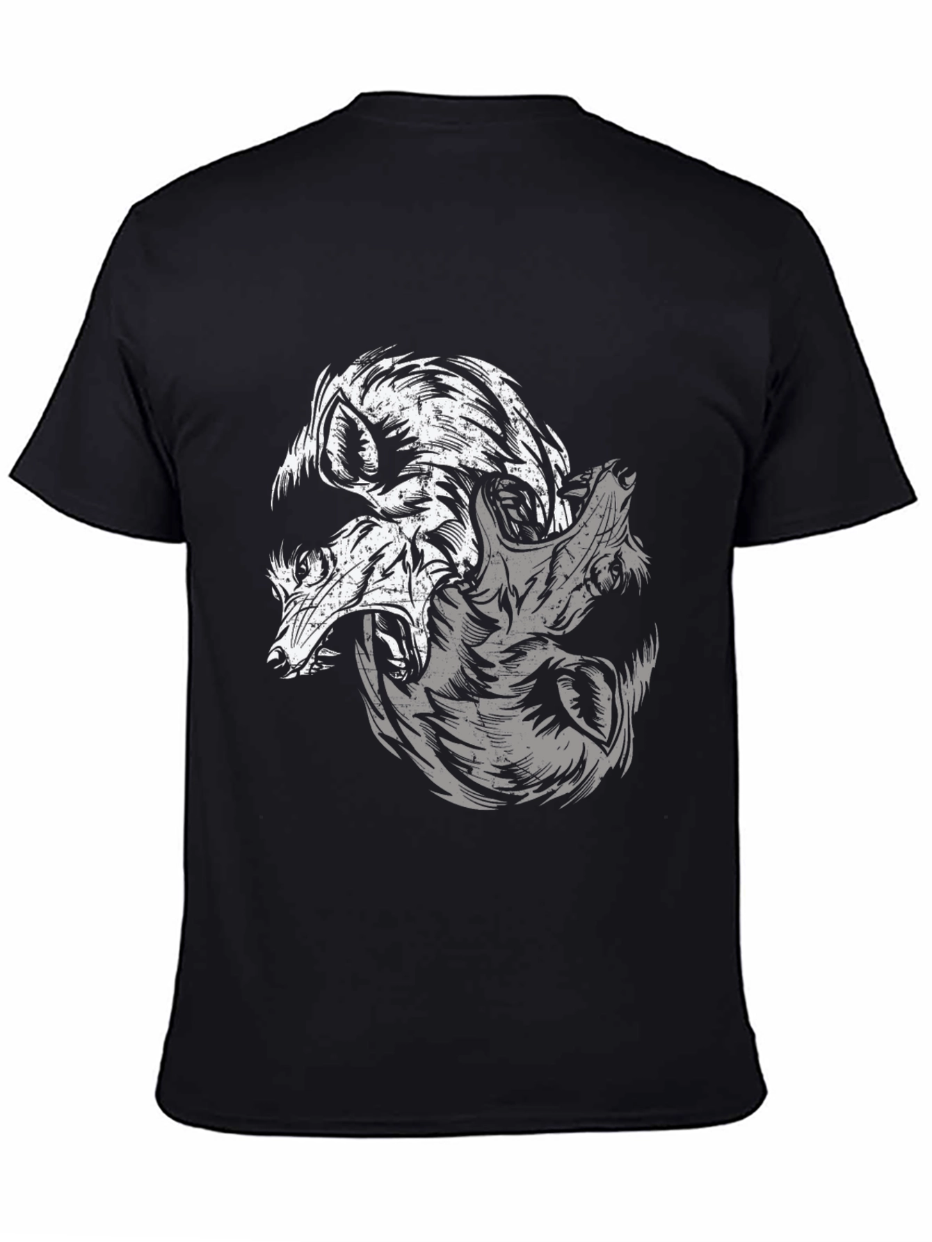 Yin Yang Wolves Graphic Black T-Shirt