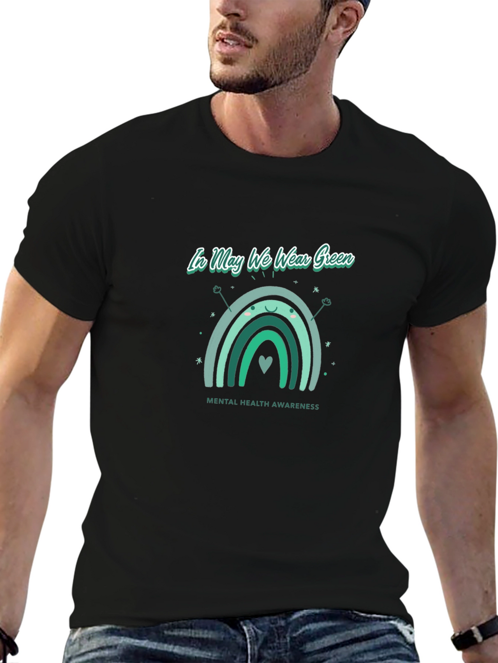 Mental Health Awareness Green Rainbow T-Shirt