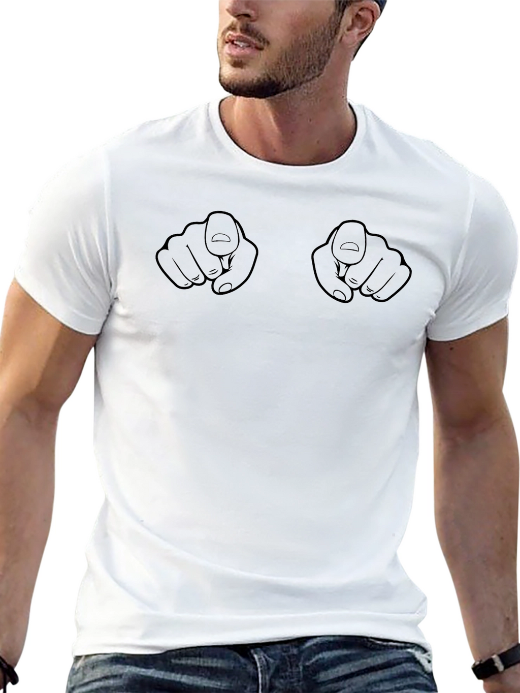Novelty Finger Pointing Graphic Tee - Black T-Shirt