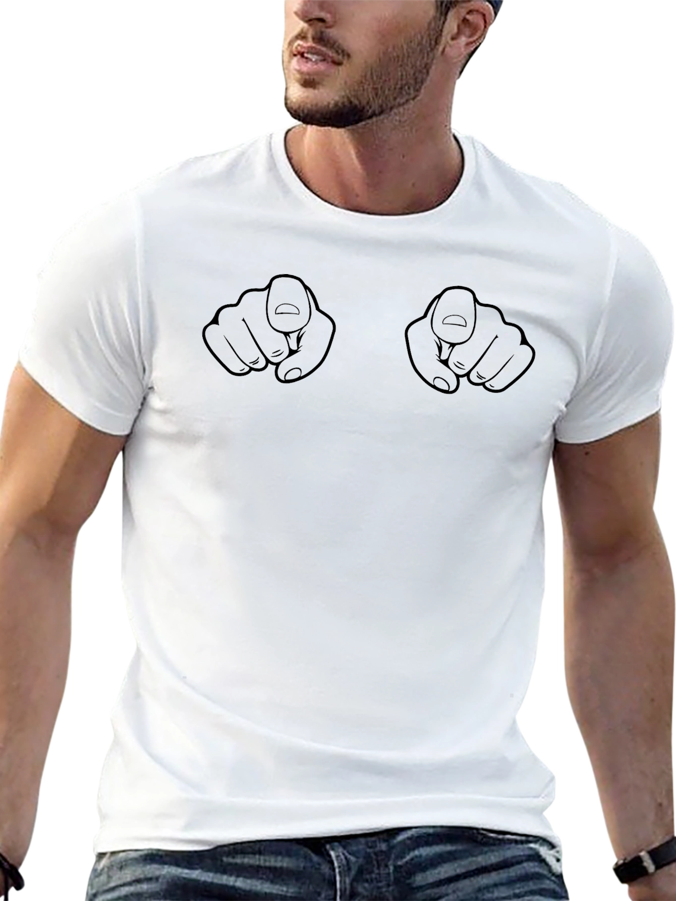 Novelty Finger Pointing Graphic Tee - Black T-Shirt
