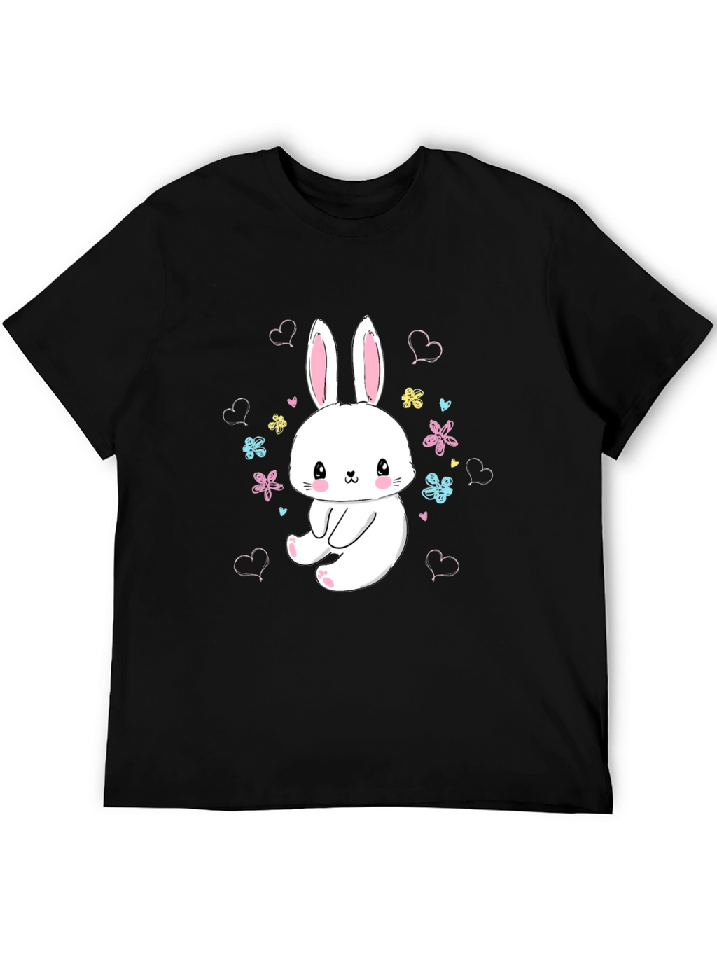 Cute Bunny Graphic Tee - Black T-Shirt