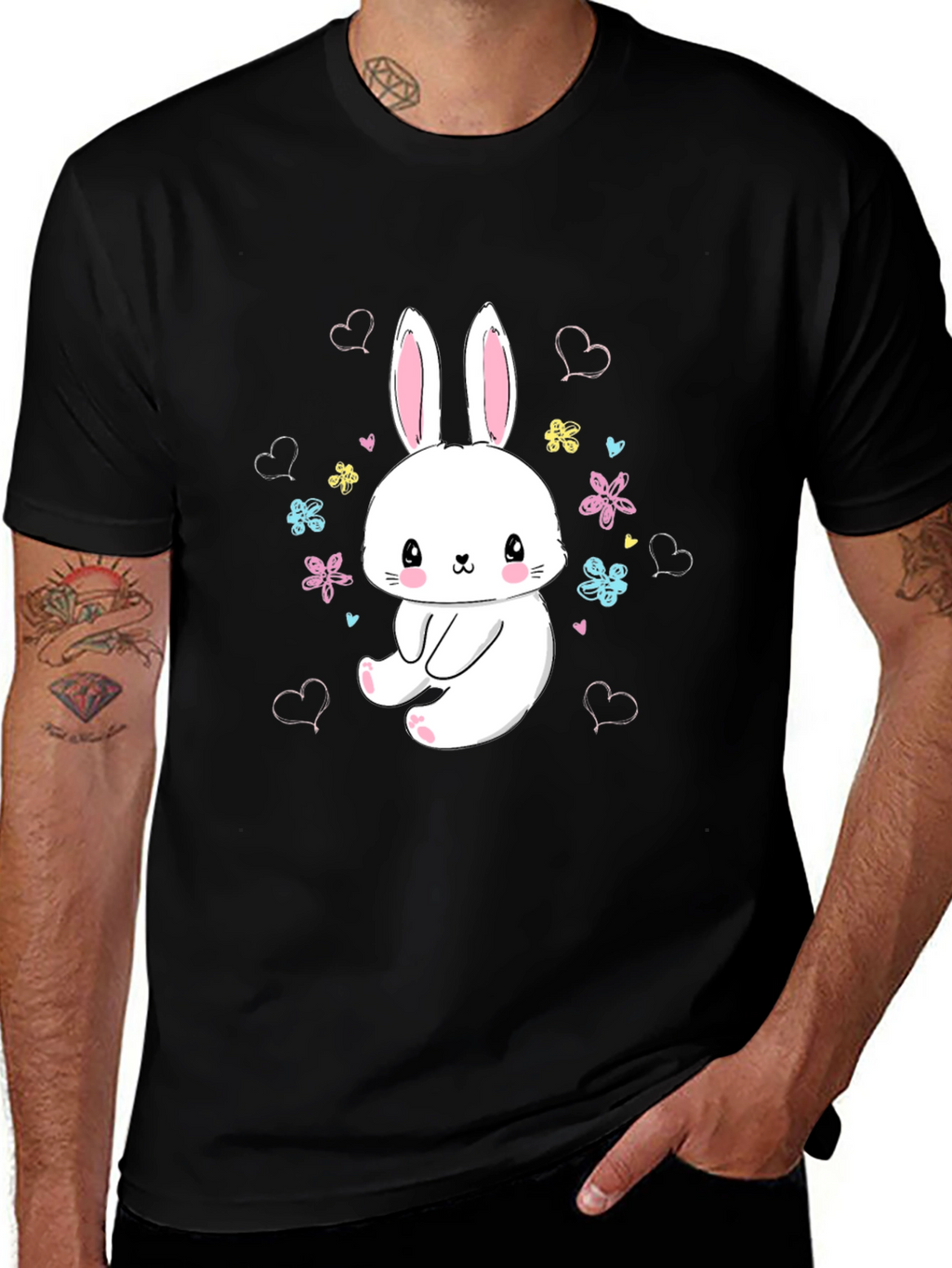 Cute Bunny Graphic Tee - Black T-Shirt