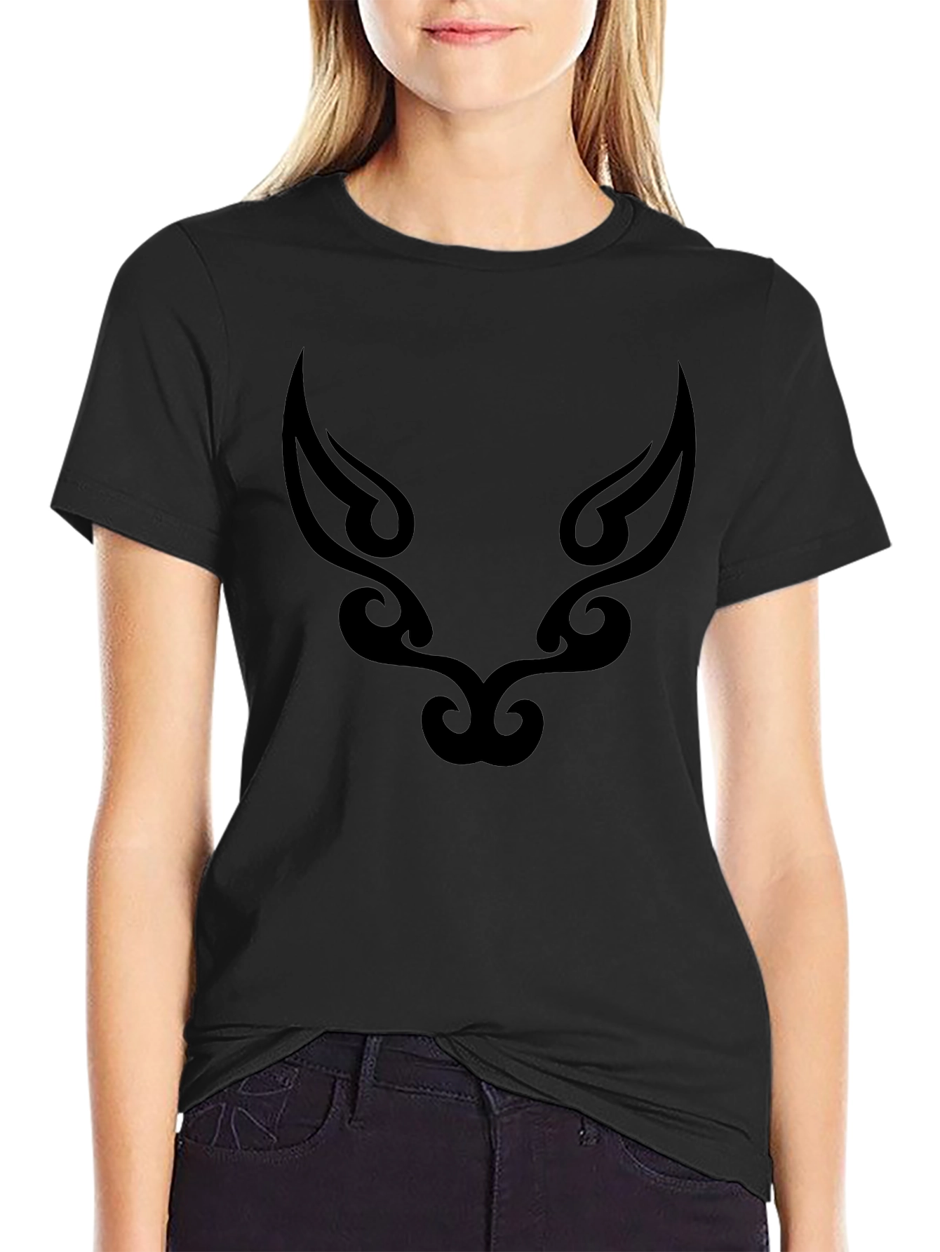 Tribal Wolf Graphic Tee - Black Cotton Blend