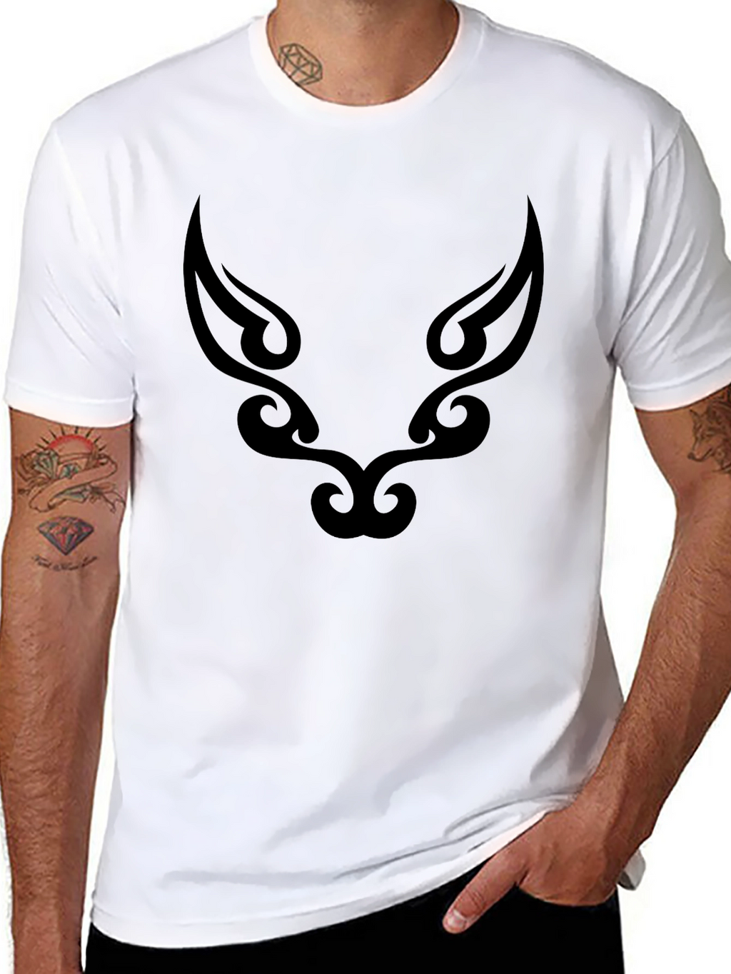 Tribal Wolf Graphic Tee - Black Cotton Blend