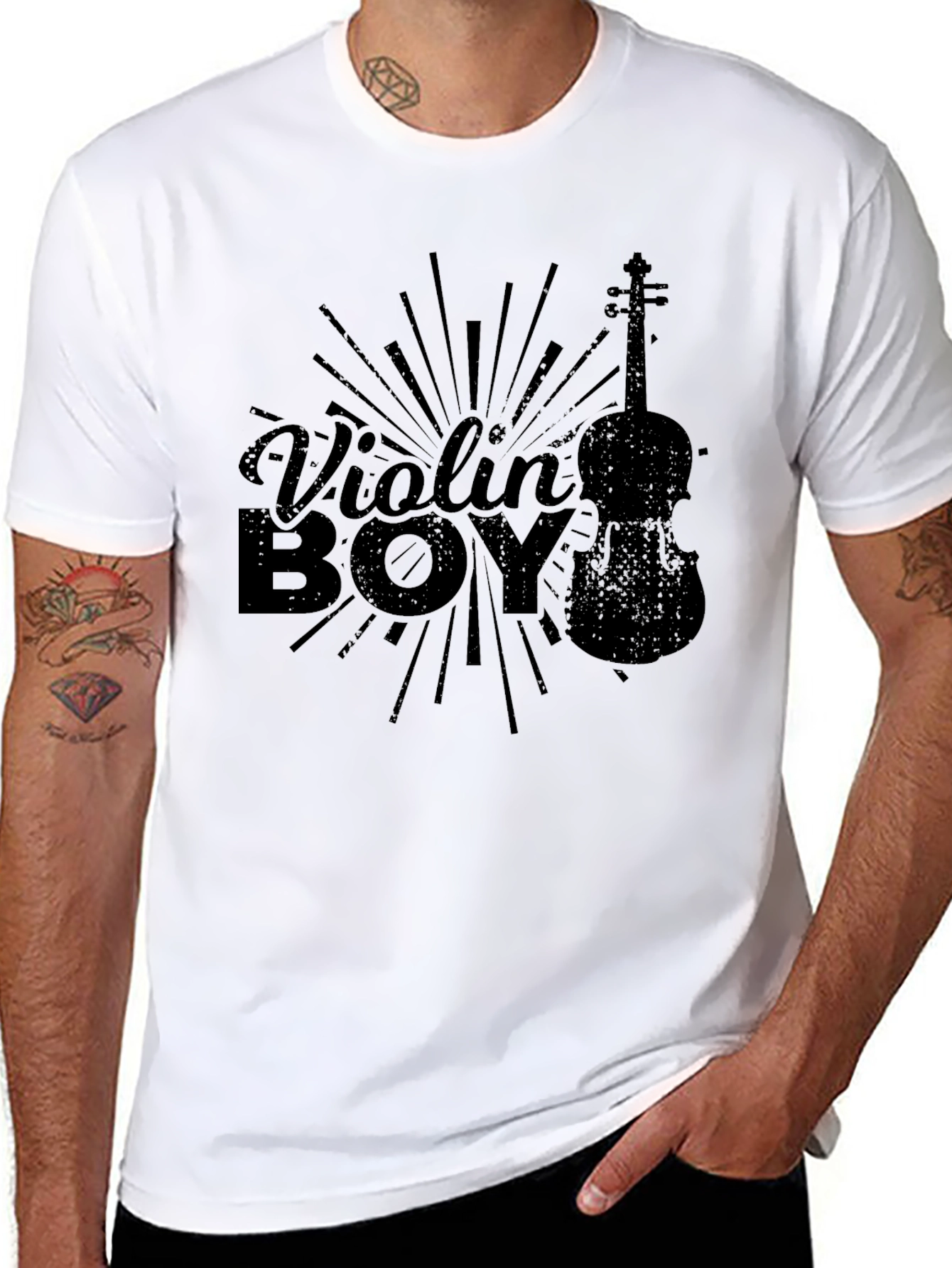 Violin Boy Graphic Black T-Shirt