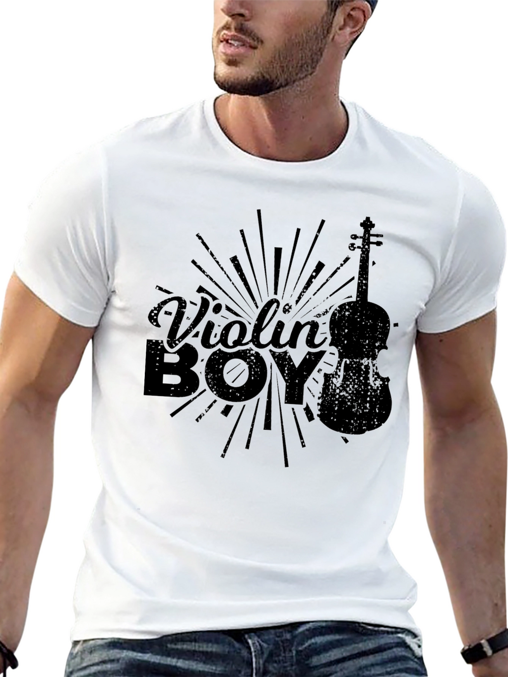Violin Boy Graphic Black T-Shirt