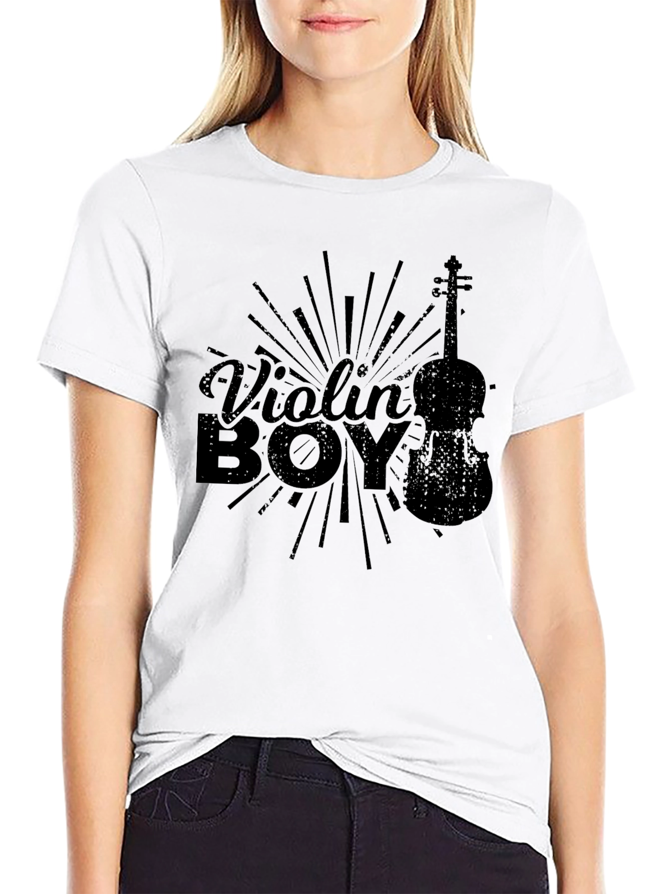 Violin Boy Graphic Black T-Shirt