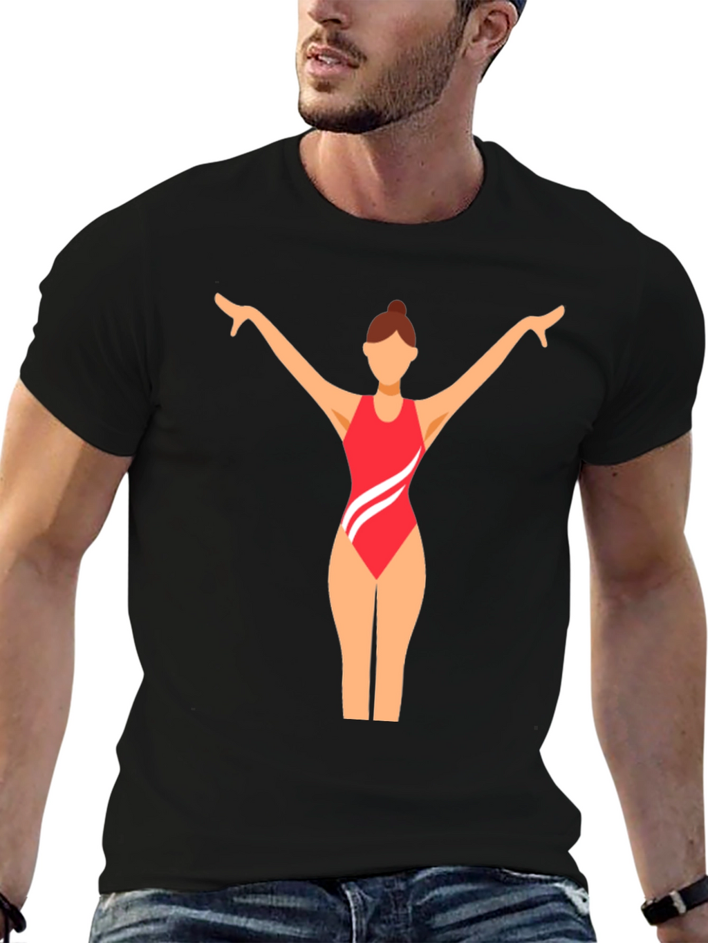 Black T-Shirt with Swimmer Graphic